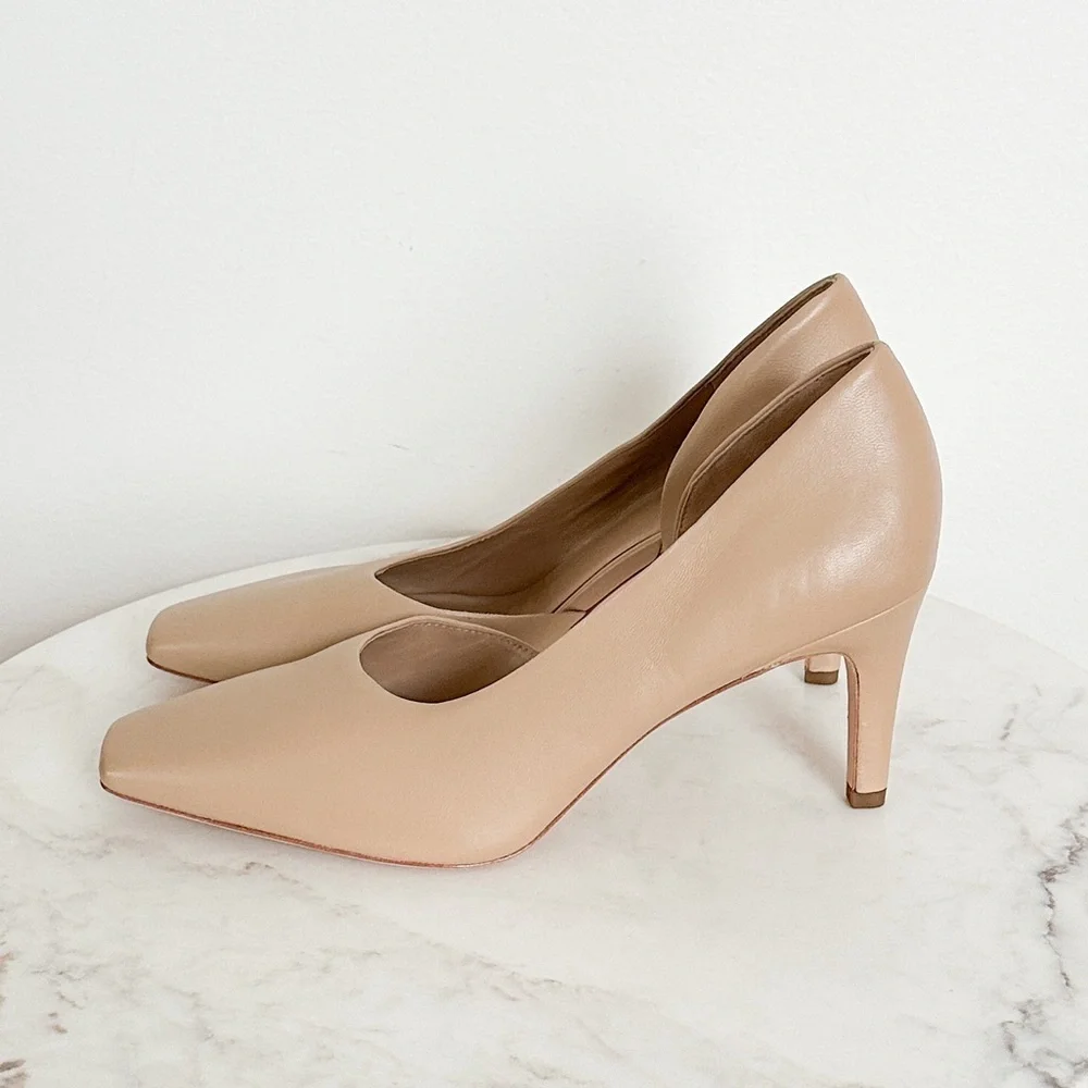 NEW VINCE Tiana Square Toe Leather Pump in Tan Size 9